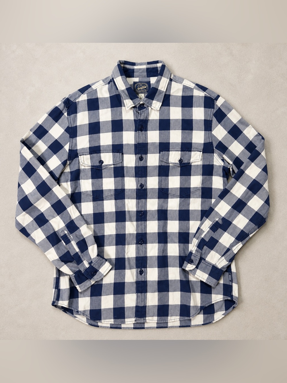 J.Crew Sportsmen’s Outfitters Plaid Shirt Men’s L Slim Blue White 100% Cotton